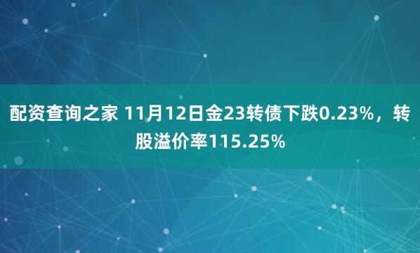 配资查询之家 11月12日金23转债下跌0.23%，转股溢价率115.25%